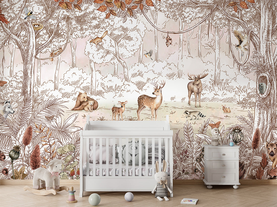 Forest Friends - Autumn luxury wallpaper in kids room interior — Artehub Egypt