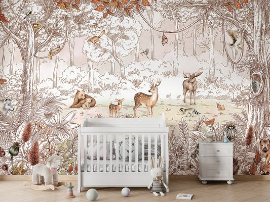 Forest Friends - Autumn luxury wallpaper in kids room interior — Artehub Egypt
