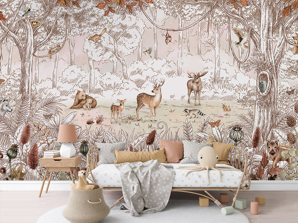 Forest Friends - Autumn luxury wallpaper in kids room interior — Artehub Egypt