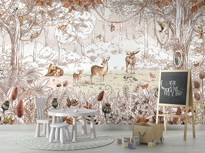 Forest Friends - Autumn luxury wallpaper in kids room interior — Artehub Egypt