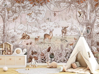 Forest Friends - Autumn luxury wallpaper in kids room interior — Artehub Egypt