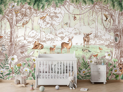 Forest Friends - Spring luxury wallpaper in kids room interior — Artehub Egypt