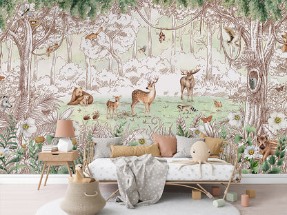 Forest Friends - Spring luxury wallpaper in kids room interior — Artehub Egypt