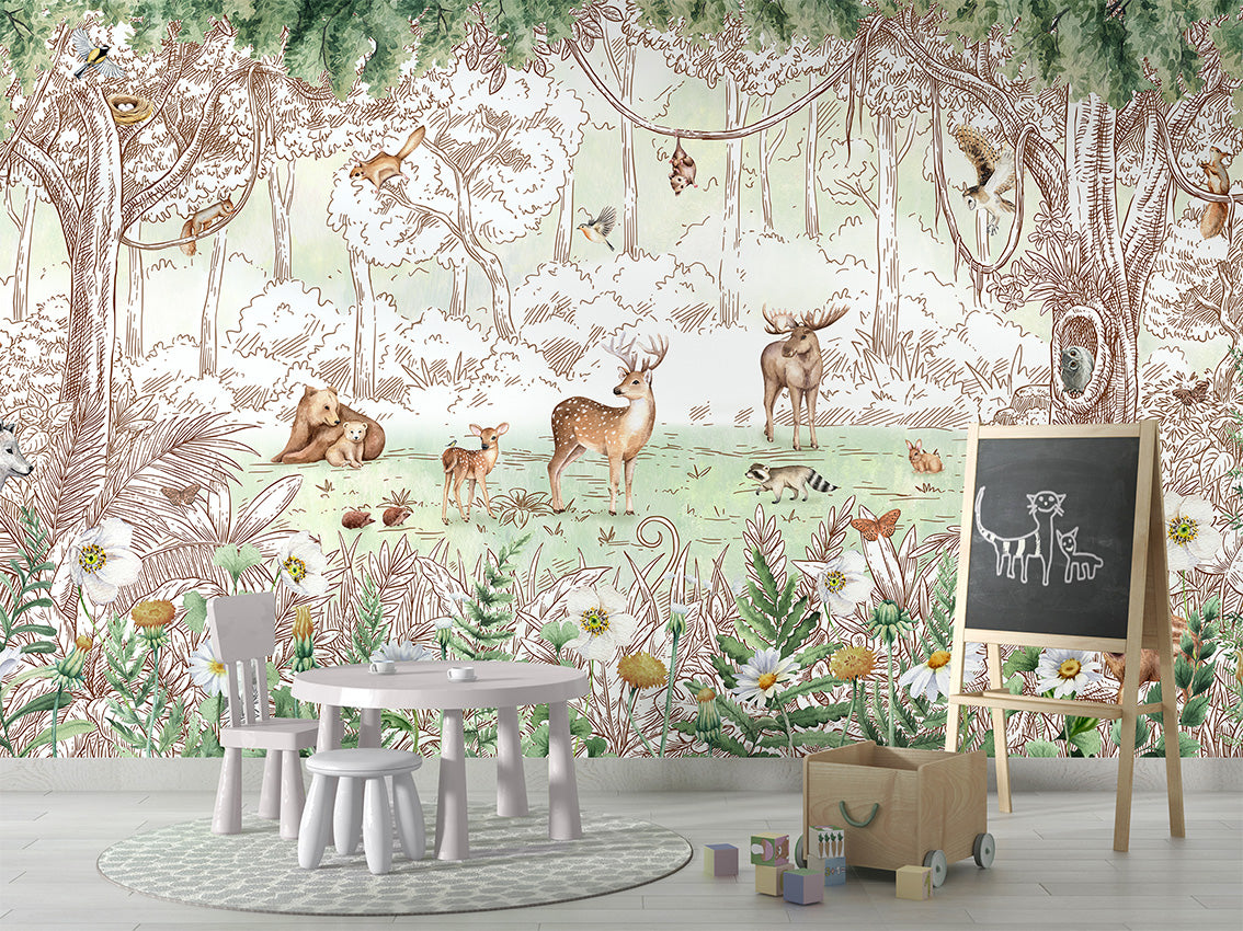 Forest Friends - Spring luxury wallpaper in kids room interior — Artehub Egypt