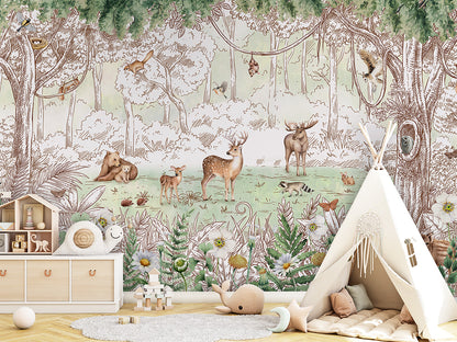 Forest Friends - Spring luxury wallpaper in kids room interior — Artehub Egypt