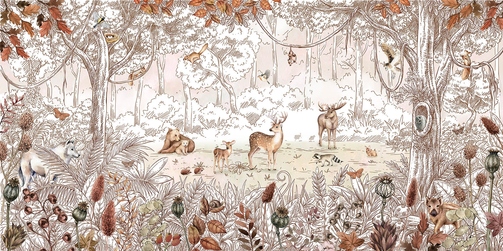 Forest Friends - Autumn European mural wallpaper design for kids room — Artehub Egypt