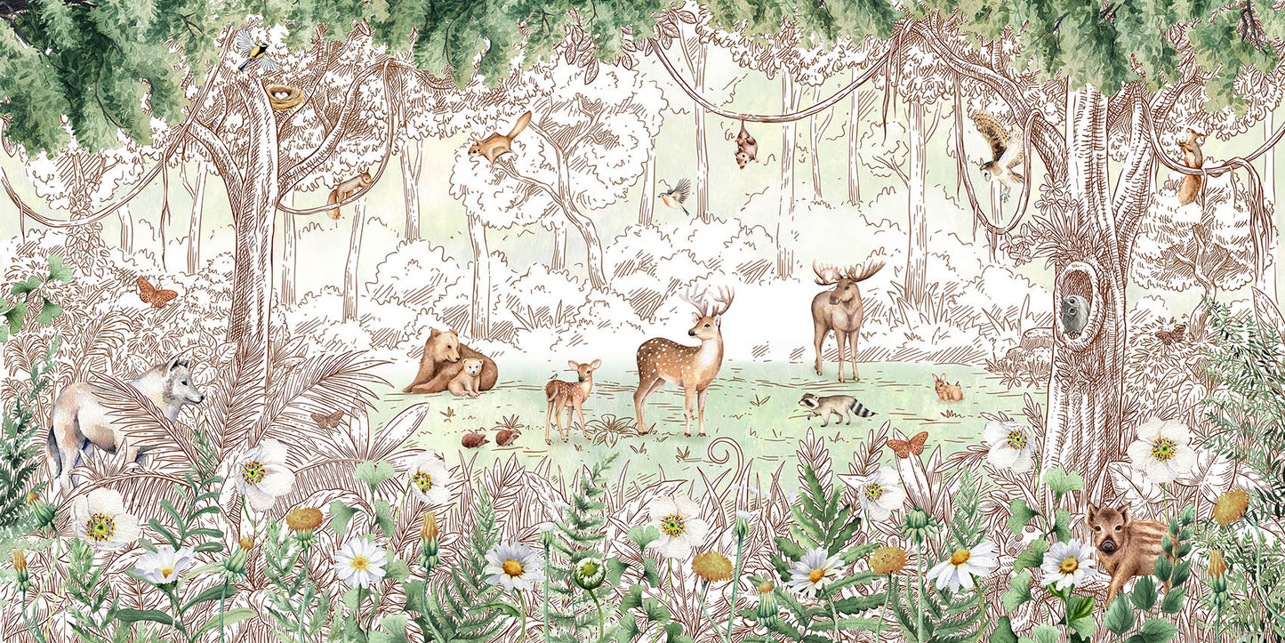 Forest Friends - Spring European mural wallpaper design for kids room — Artehub Egypt