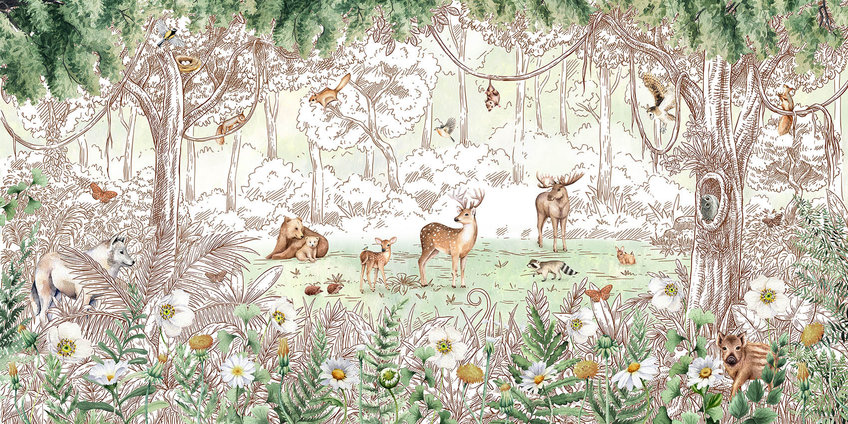 Forest Friends - Spring European mural wallpaper design for kids room — Artehub Egypt