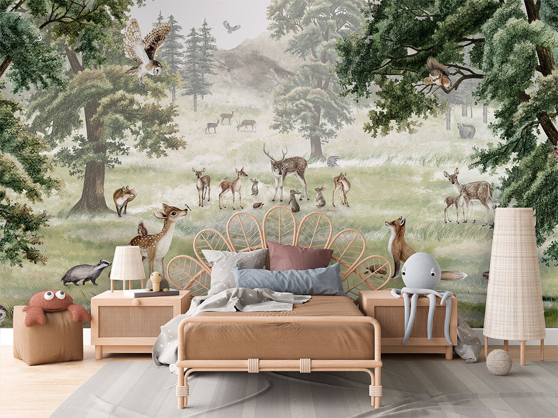 Forest Fun luxury wallpaper in kids room interior — Artehub Egypt