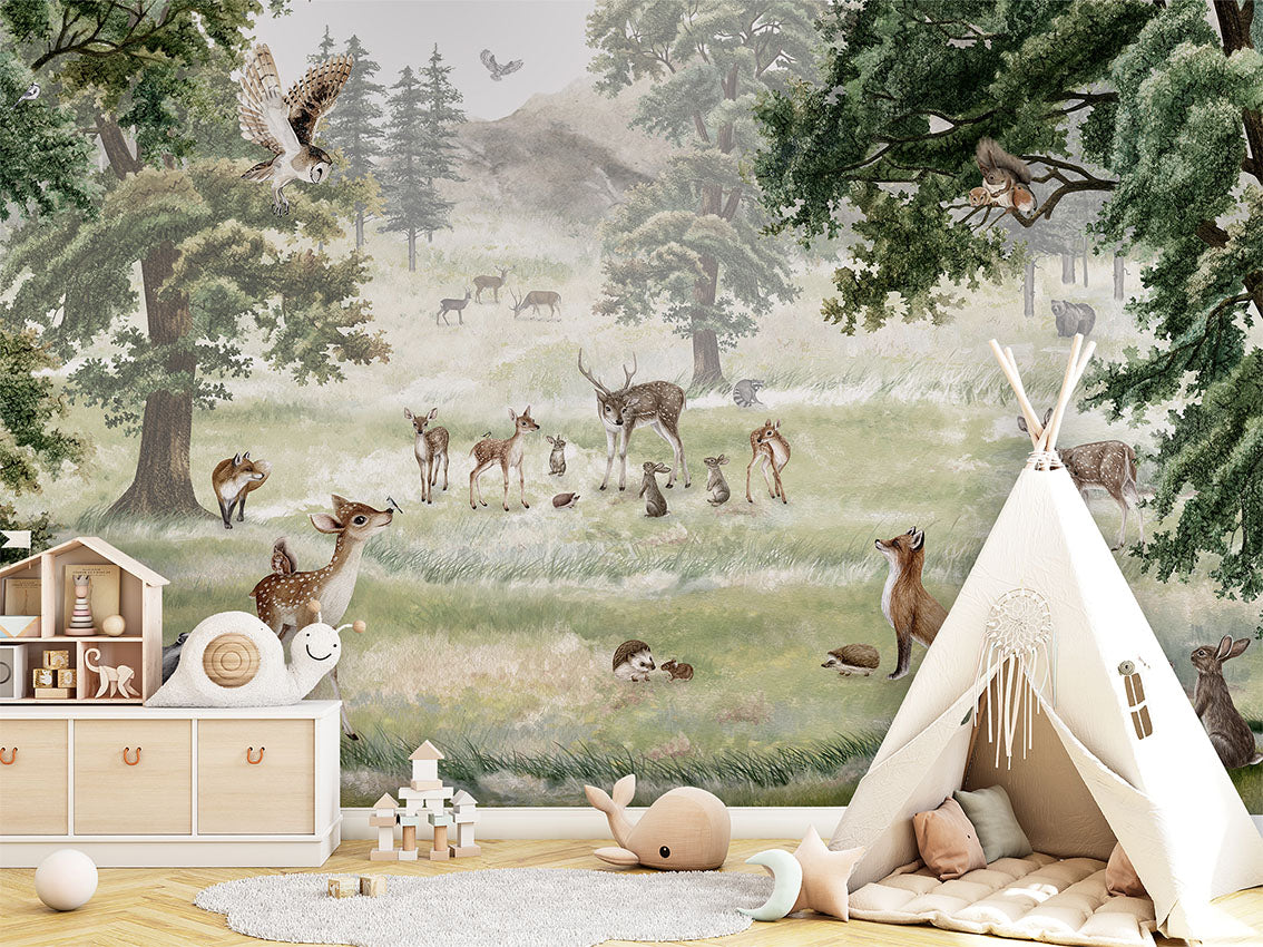 Forest Fun luxury wallpaper in kids room interior — Artehub Egypt