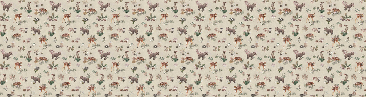 Forest Gathering - Beige European wallpaper motif design for kids room — Artehub Egypt