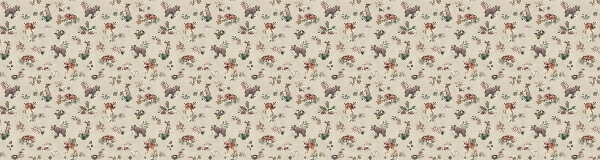 Forest Gathering - Beige European wallpaper motif design for kids room — Artehub Egypt