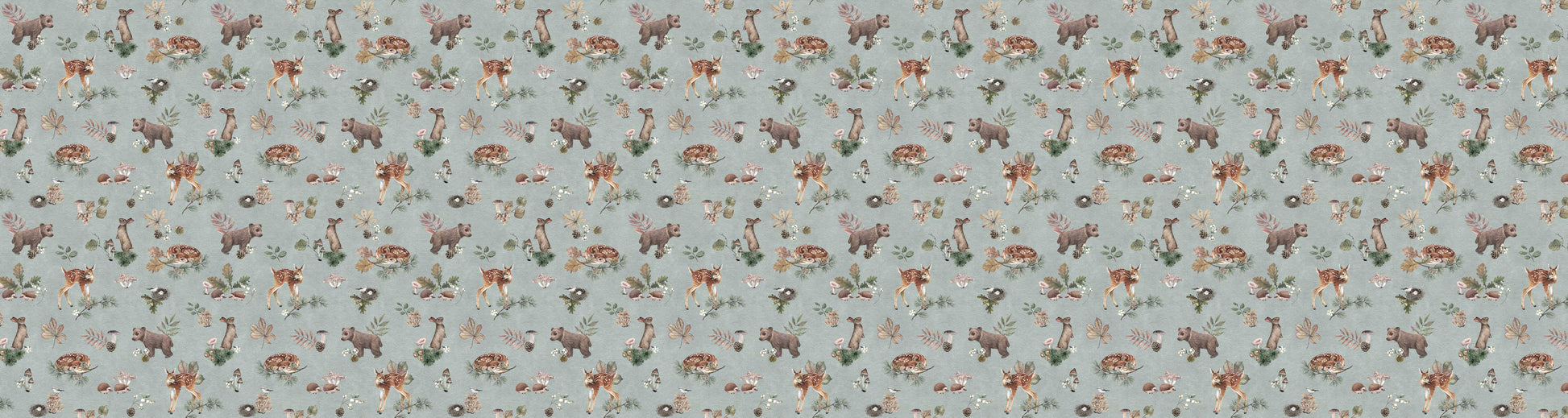 Forest Gathering - Blue European wallpaper motif design for kids room — Artehub Egypt