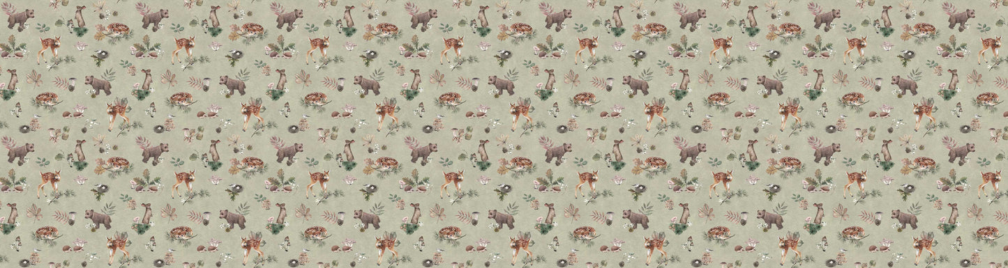 Forest Gathering - Green European wallpaper motif design for kids room — Artehub Egypt