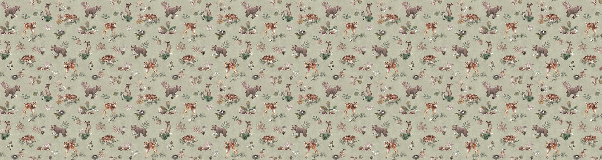 Forest Gathering - Green European wallpaper motif design for kids room — Artehub Egypt
