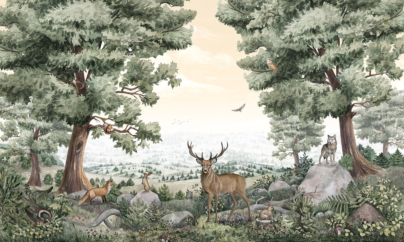Forest Vista European mural wallpaper design for kids room — Artehub Egypt