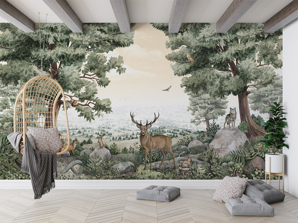 Forest Vista luxury wallpaper in kids room interior — Artehub Egypt