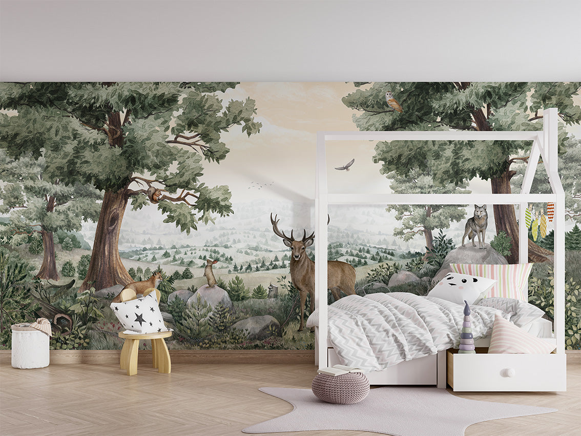 Forest Vista luxury wallpaper in kids room interior — Artehub Egypt