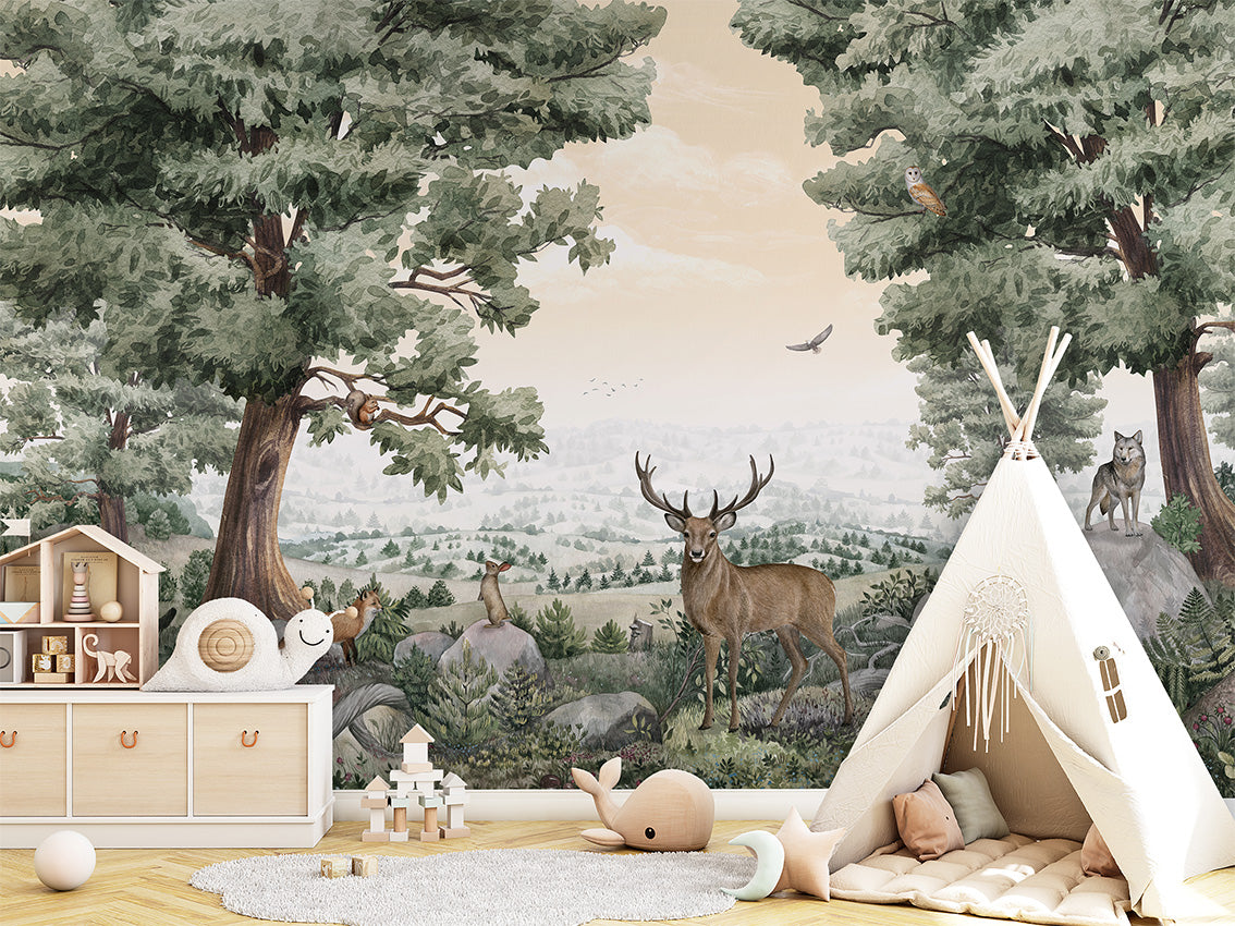 Forest Vista luxury wallpaper in kids room interior — Artehub Egypt