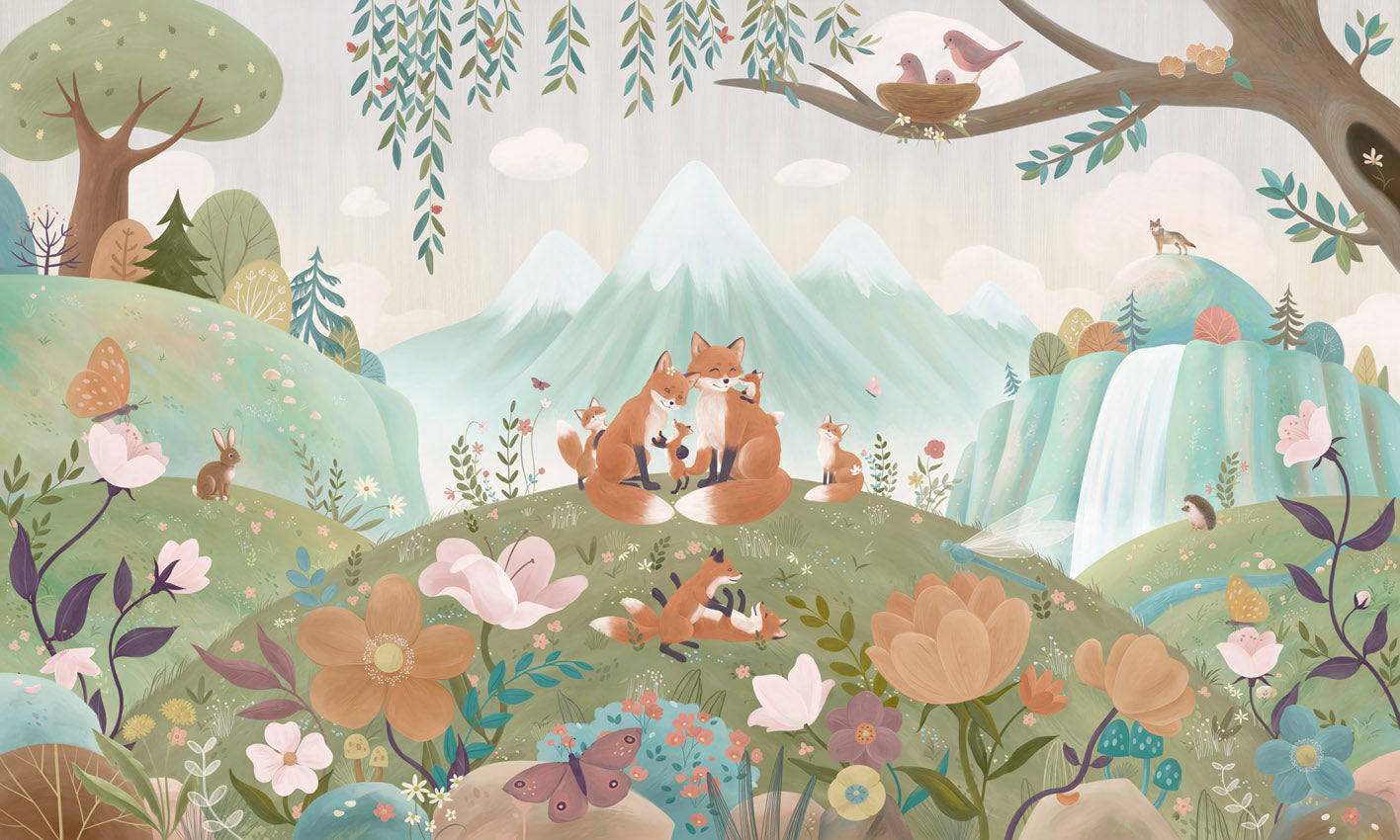Fox Family mural wallpaper design — premium wallpaper by Artehub Egypt
