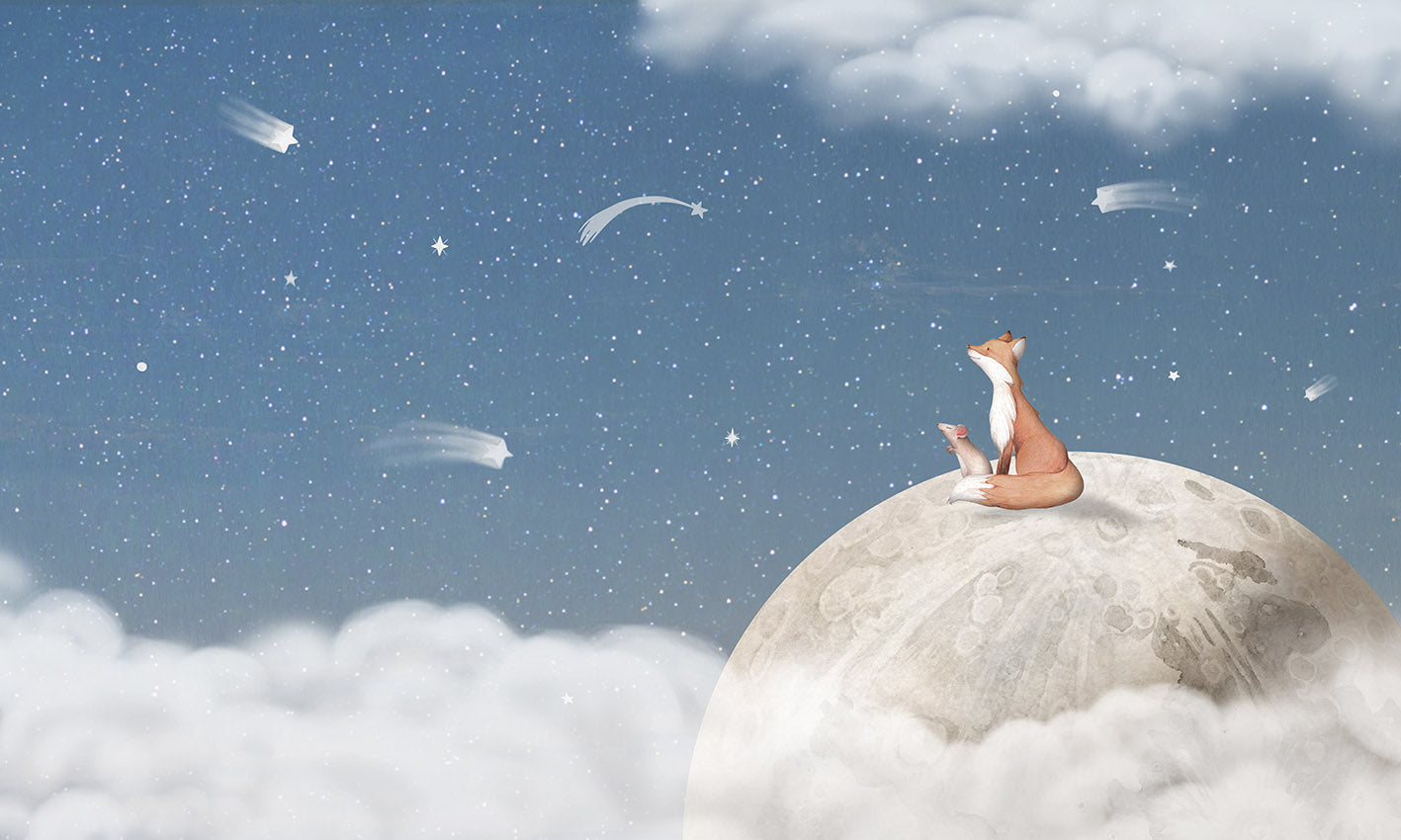Fox_on_the_Moon_-_Blue mural wallpaper design — premium kids room wallpaper by Artehub Egypt