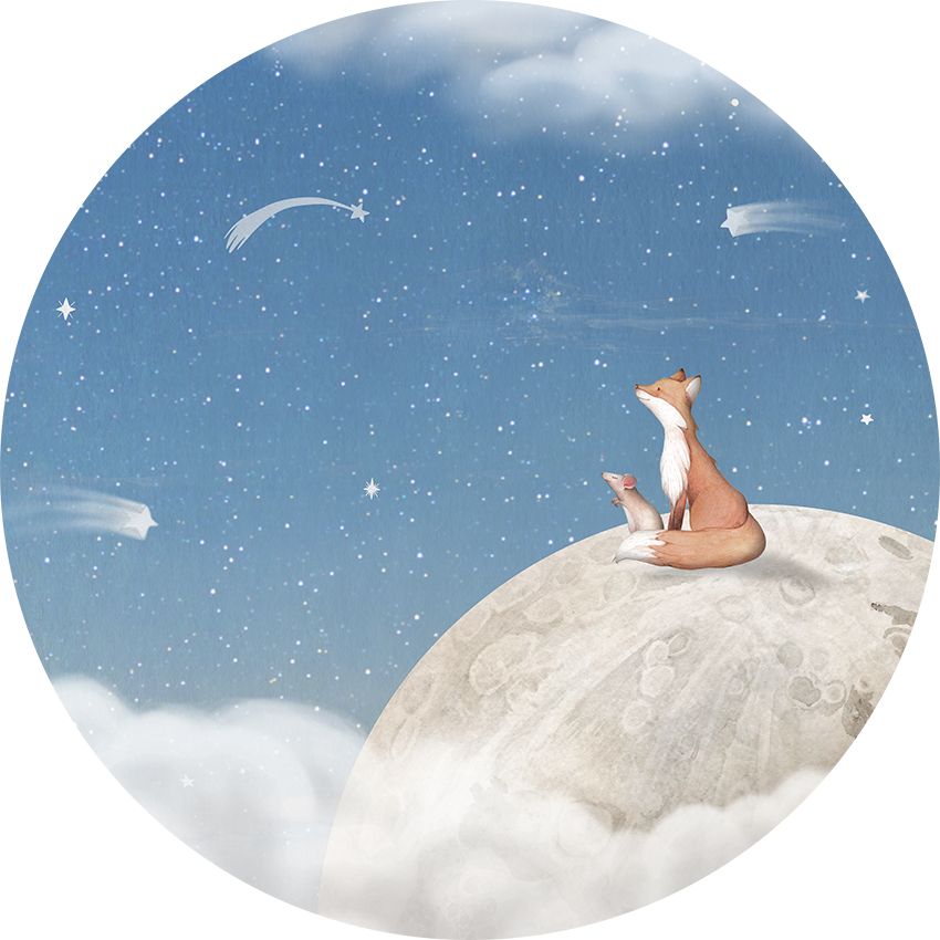 Fox on the Moon - Blue - Circle