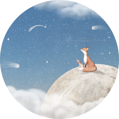 Fox on the Moon - Blue - Circle
