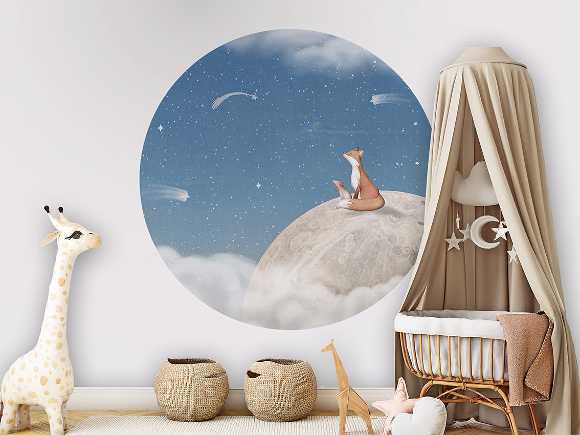 Fox on the Moon - Blue - Circle