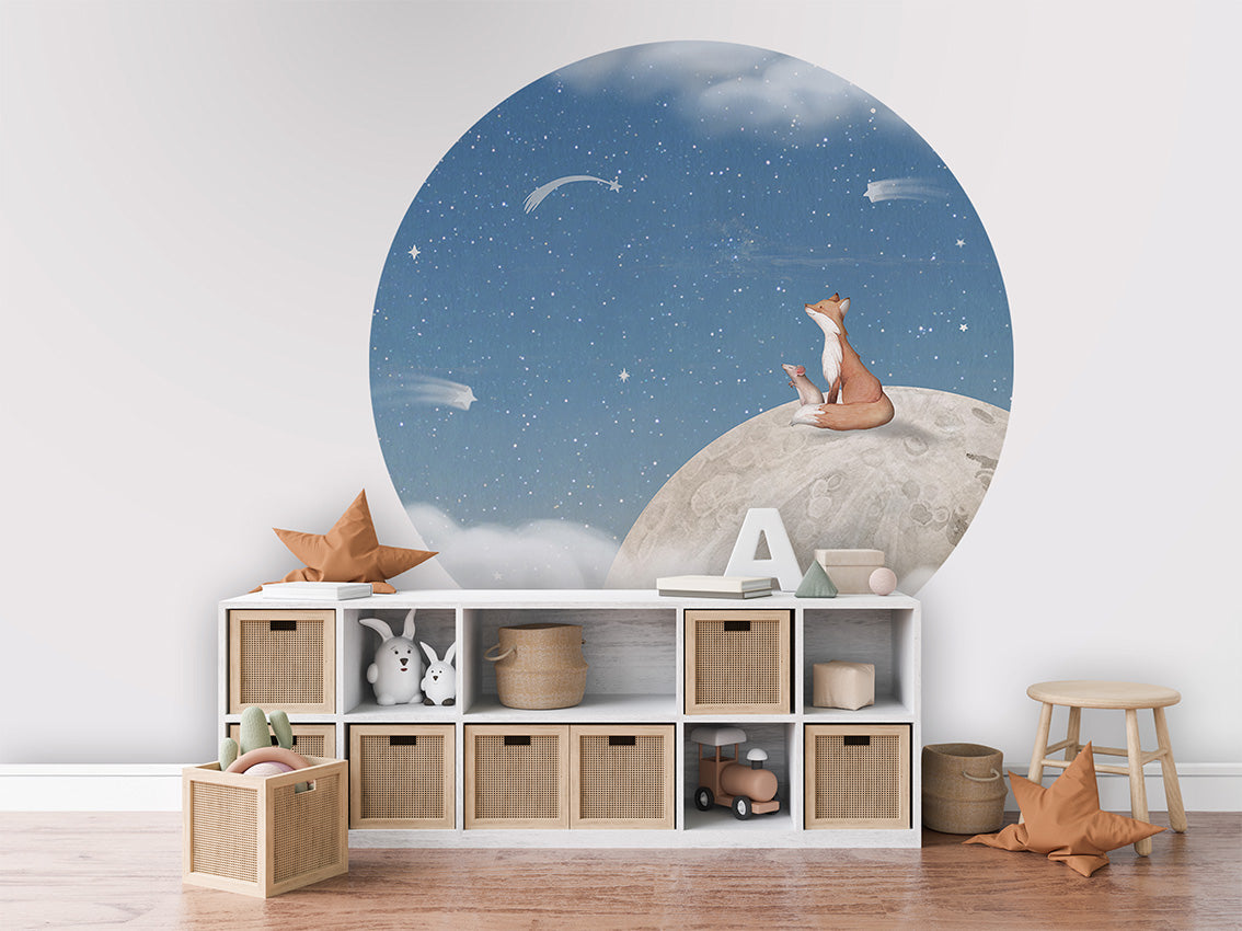 Fox on the Moon - Blue - Circle