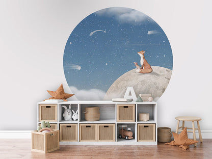 Fox on the Moon - Blue - Circle