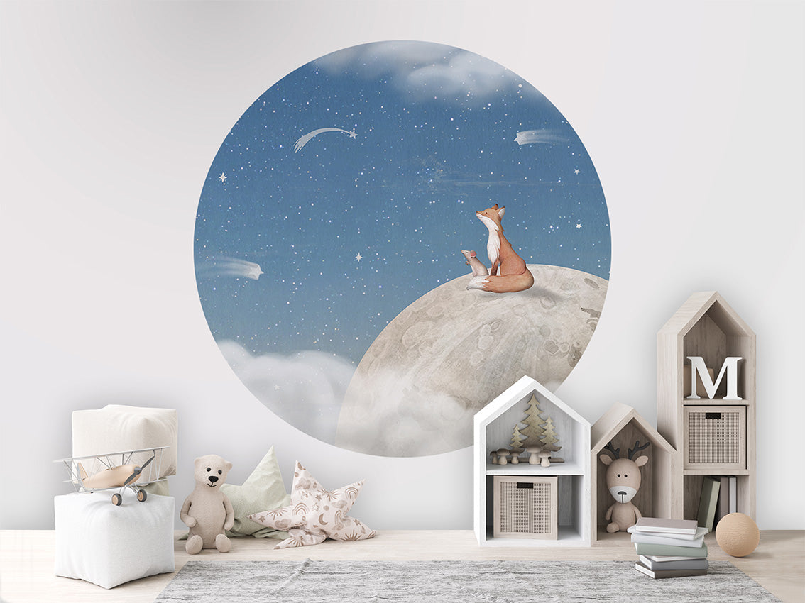 Fox on the Moon - Blue - Circle