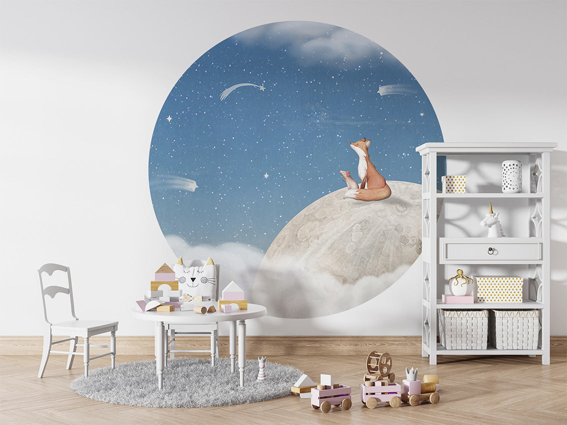 Fox on the Moon - Blue - Circle