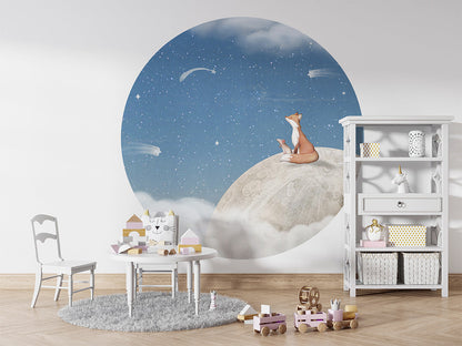 Fox on the Moon - Blue - Circle