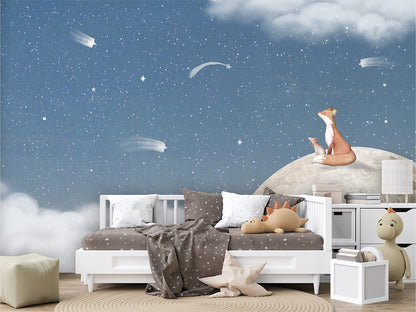 Fox_on_the_Moon_-_Blue kids room wallpaper interior — premium wallpaper by Artehub Egypt