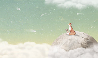 Fox_on_the_Moon_-_Green mural wallpaper design — premium kids room wallpaper by Artehub Egypt