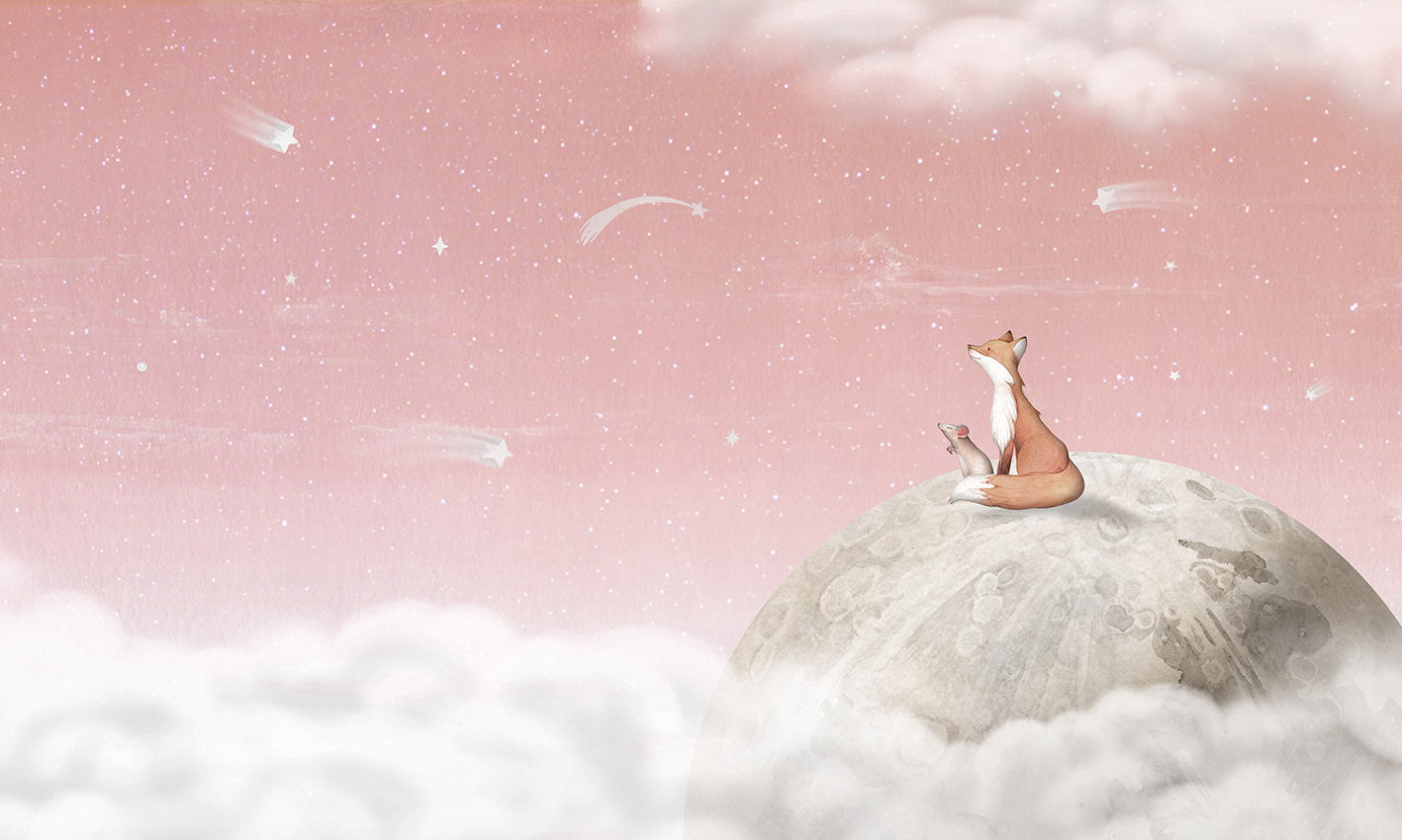 Fox_on_the_Moon_-_Pink mural wallpaper design — premium kids room wallpaper by Artehub Egypt