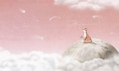 Fox_on_the_Moon_-_Pink mural wallpaper design — premium kids room wallpaper by Artehub Egypt