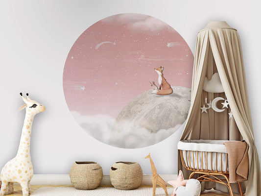 Fox on the Moon - Pink - Circle