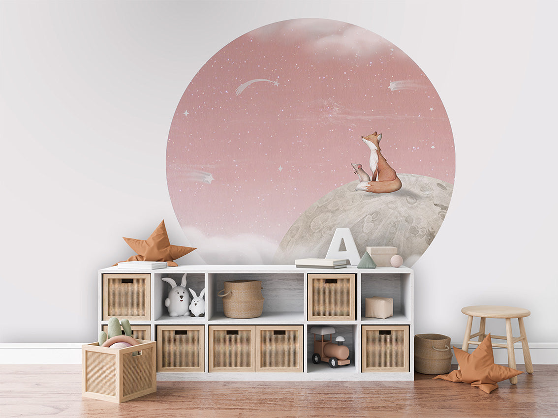 Fox on the Moon - Pink - Circle