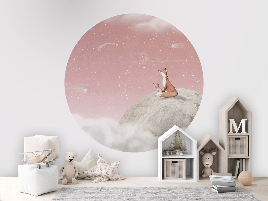Fox on the Moon - Pink - Circle