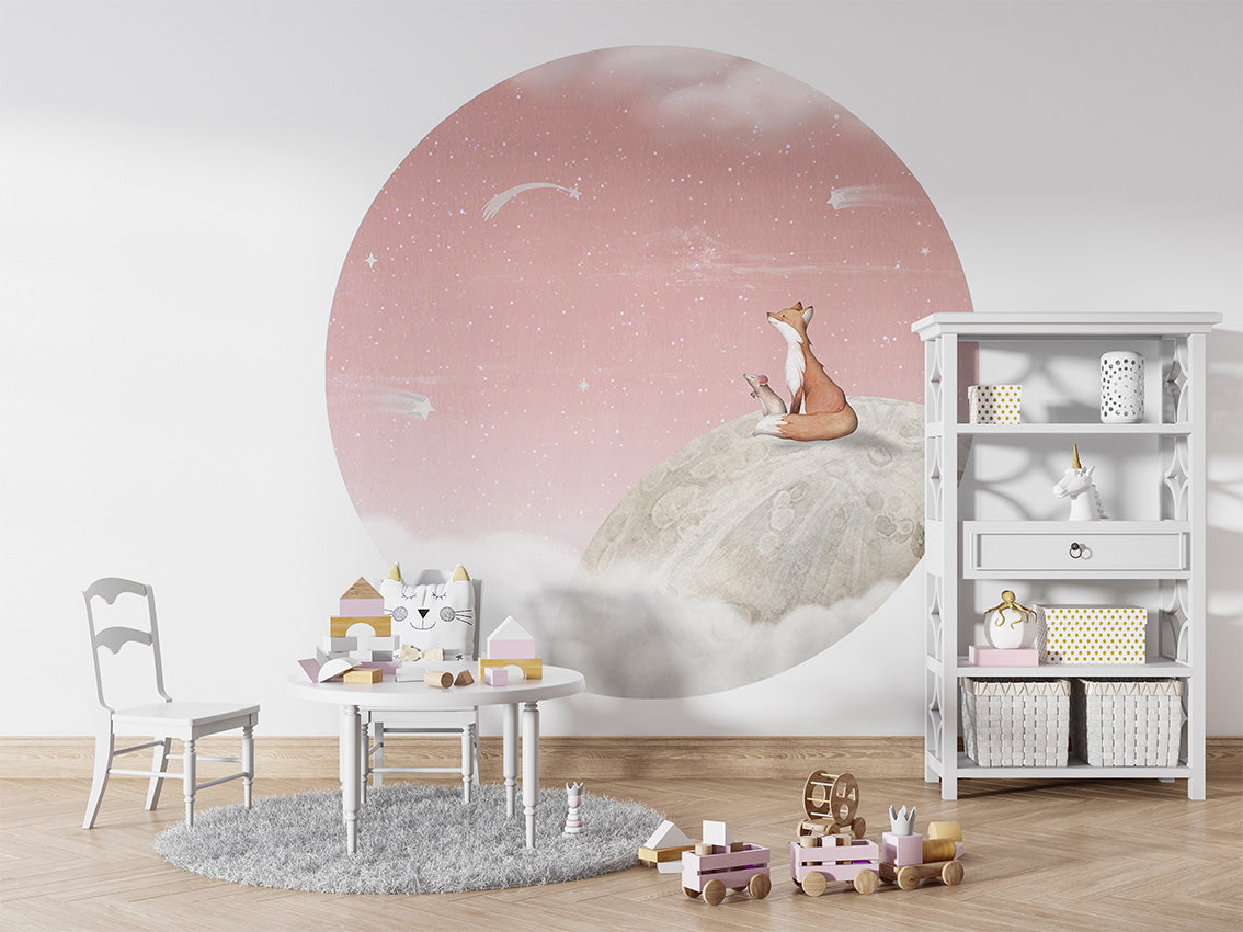 Fox on the Moon - Pink - Circle