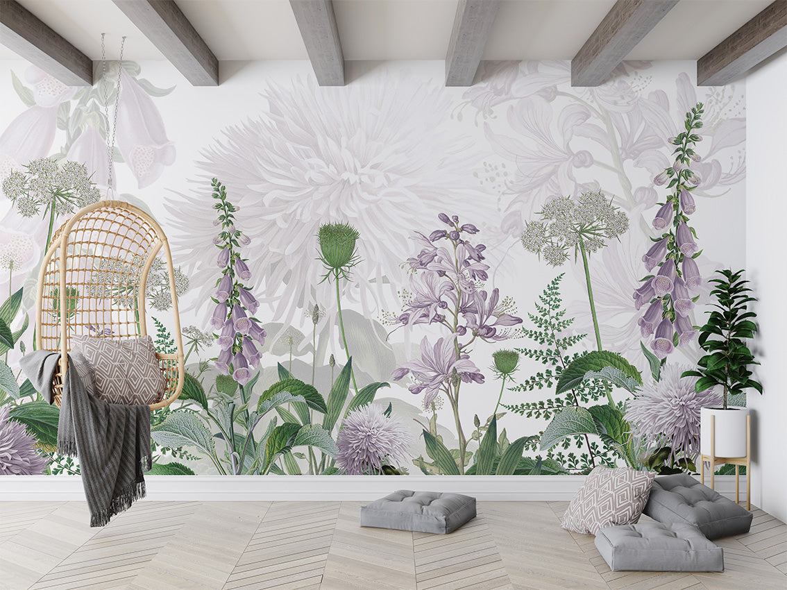Foxglove Flowers luxury wallpaper interior room:livingroom — Artehub Egypt