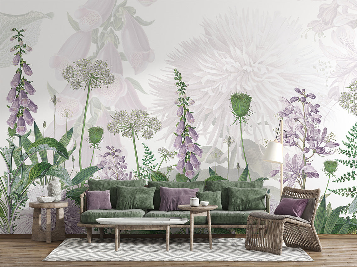 Foxglove Flowers luxury wallpaper interior room:livingroom — Artehub Egypt