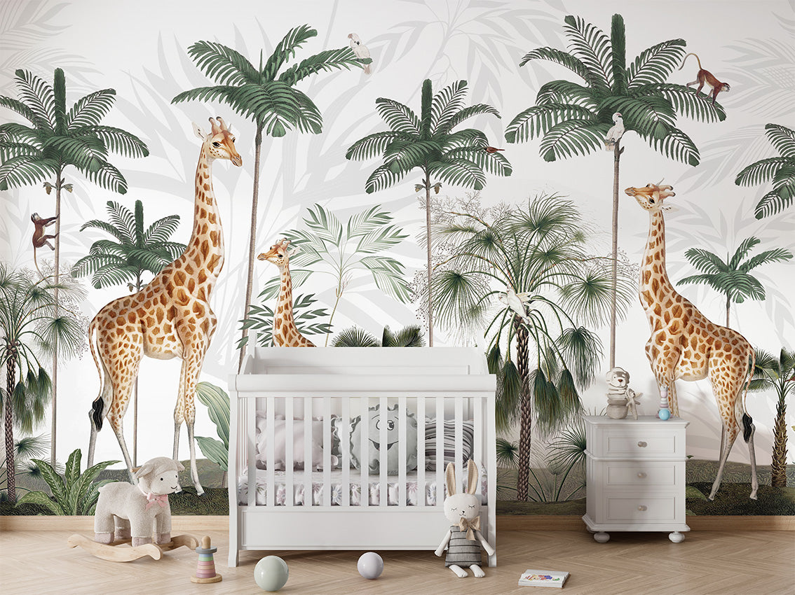 Gracious Giraffes luxury wallpaper in kids room interior — Artehub Egypt