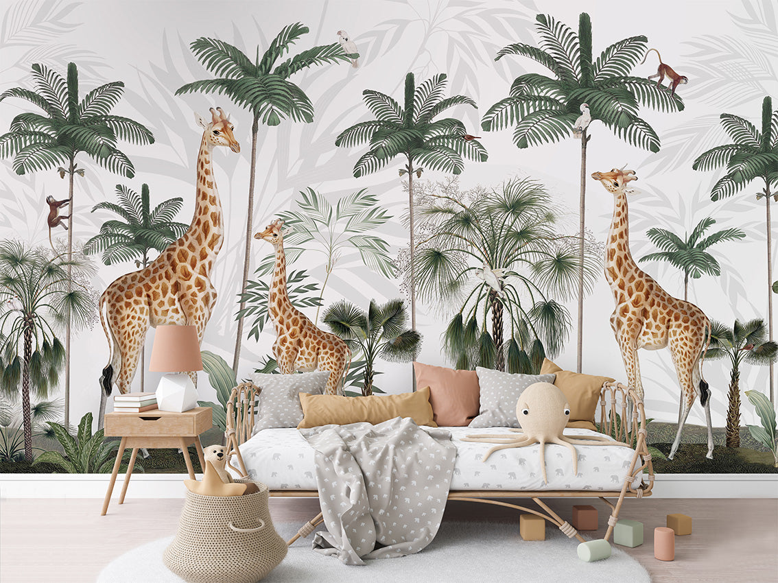 Gracious Giraffes luxury wallpaper in kids room interior — Artehub Egypt