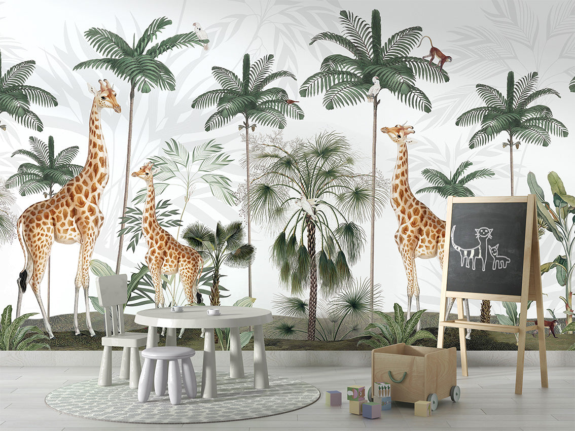 Gracious Giraffes luxury wallpaper in kids room interior — Artehub Egypt