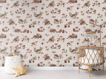 Happy Hedgehog - White luxury wallpaper in kids room interior — Artehub Egypt
