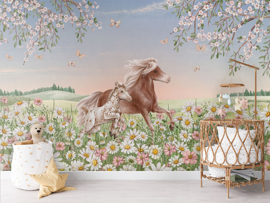 Happy Horses luxury wallpaper in kids room interior — Artehub Egypt