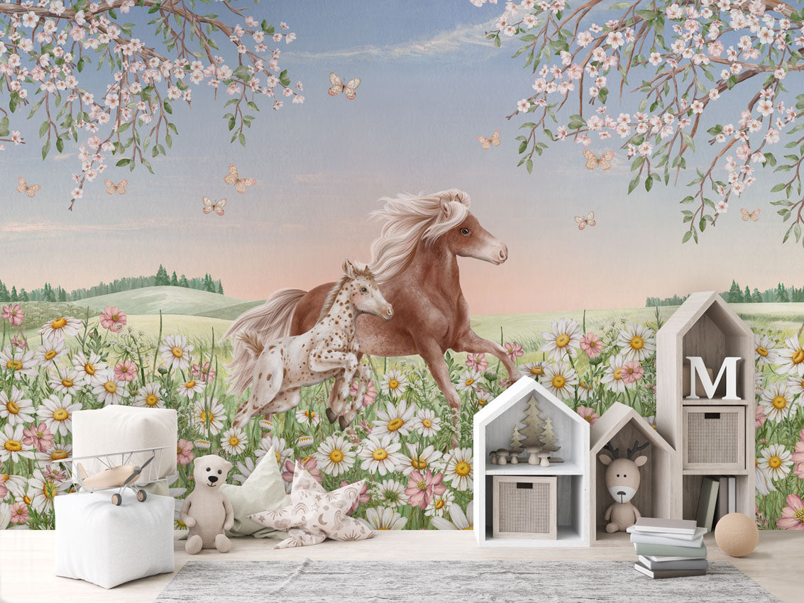 Happy Horses luxury wallpaper in kids room interior — Artehub Egypt