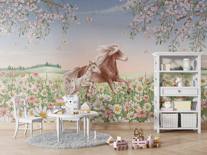 Happy Horses luxury wallpaper in kids room interior — Artehub Egypt